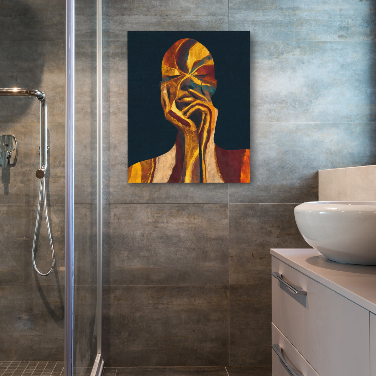 Golden Contemplation Portrait - Luxury Wall Art
