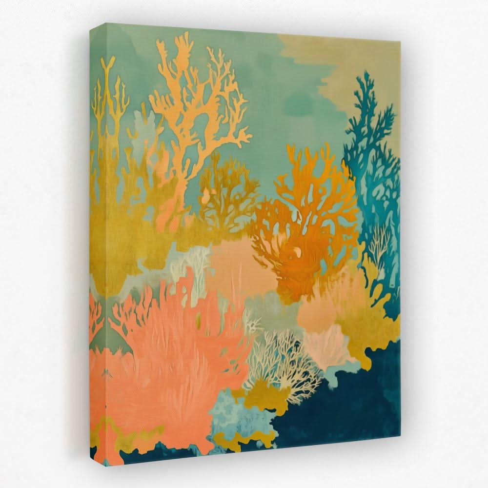 Golden Coral Bloom - Beach House Canvas Wall Art