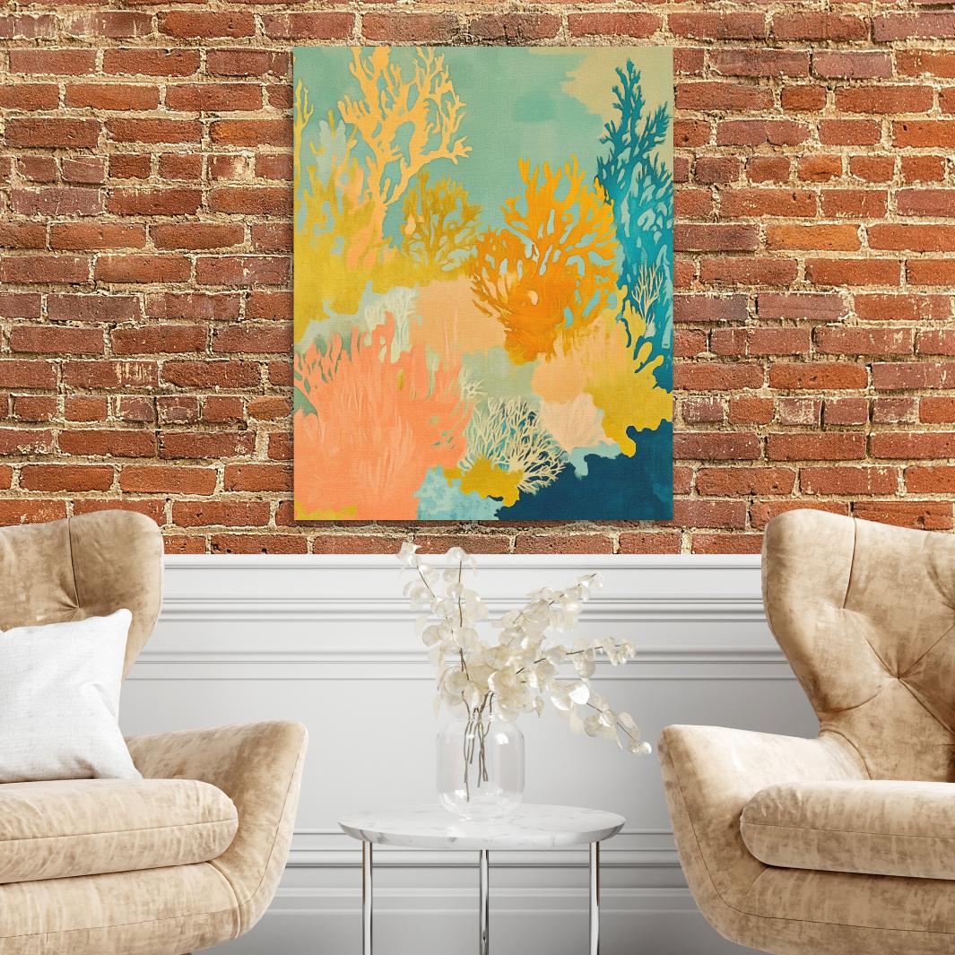 Golden Coral Bloom - Luxury Wall Art