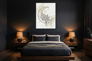 Golden Crescent Bloom — golden crescent bloom bedroom with dark walls 1port flush print