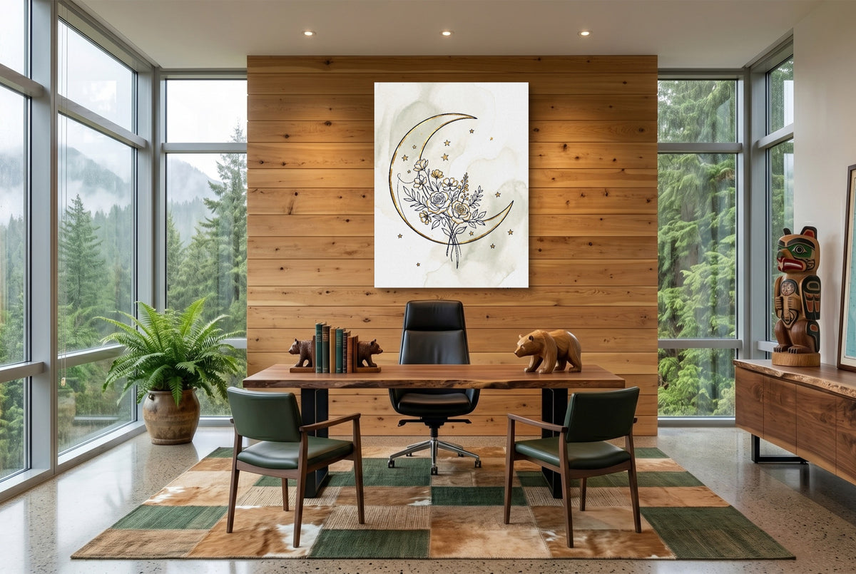 Golden Crescent Bloom — golden crescent bloom office with wooden desk 1port flush print