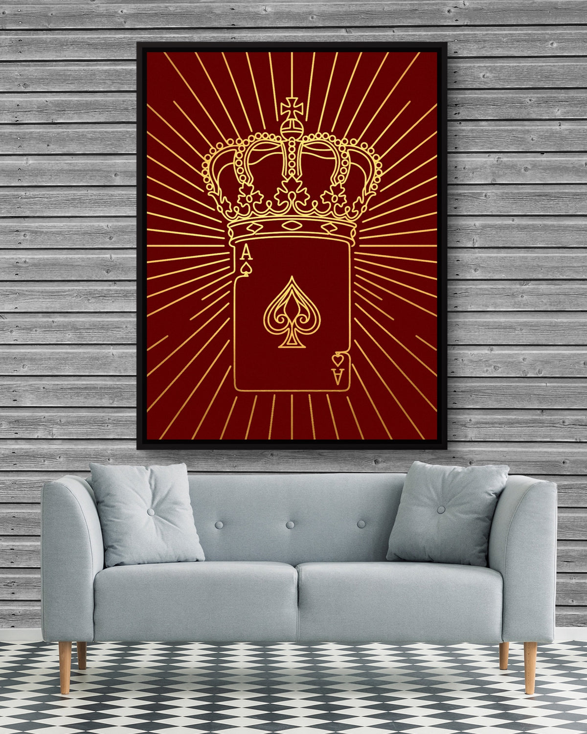 Golden Crowned Ace — golden crowned ace psd grey wood checkers couch 1port framed black