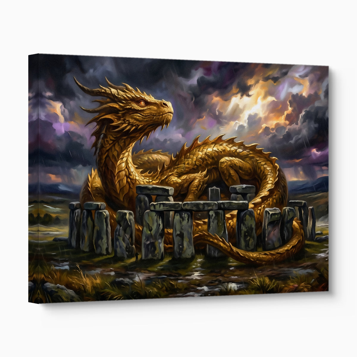 Golden Dragon Stonehenge — golden dragon stonehenge angled flush print