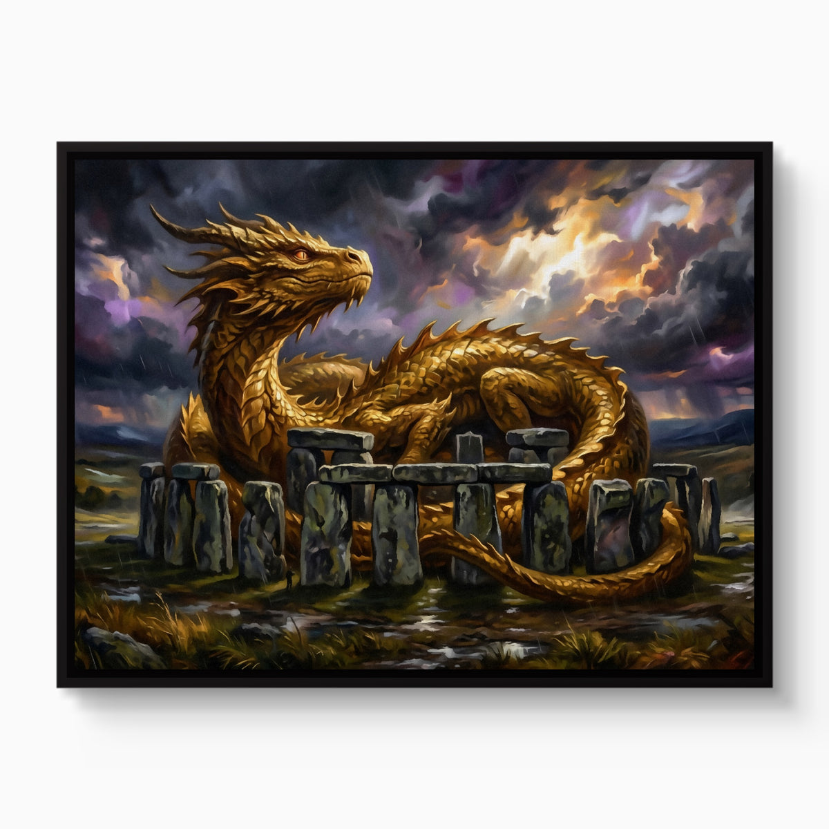 Golden Dragon Stonehenge — golden dragon stonehenge white studio framed black