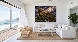 Golden Dragon Stonehenge — golden dragon stonehenge beachside villa 1land flush print