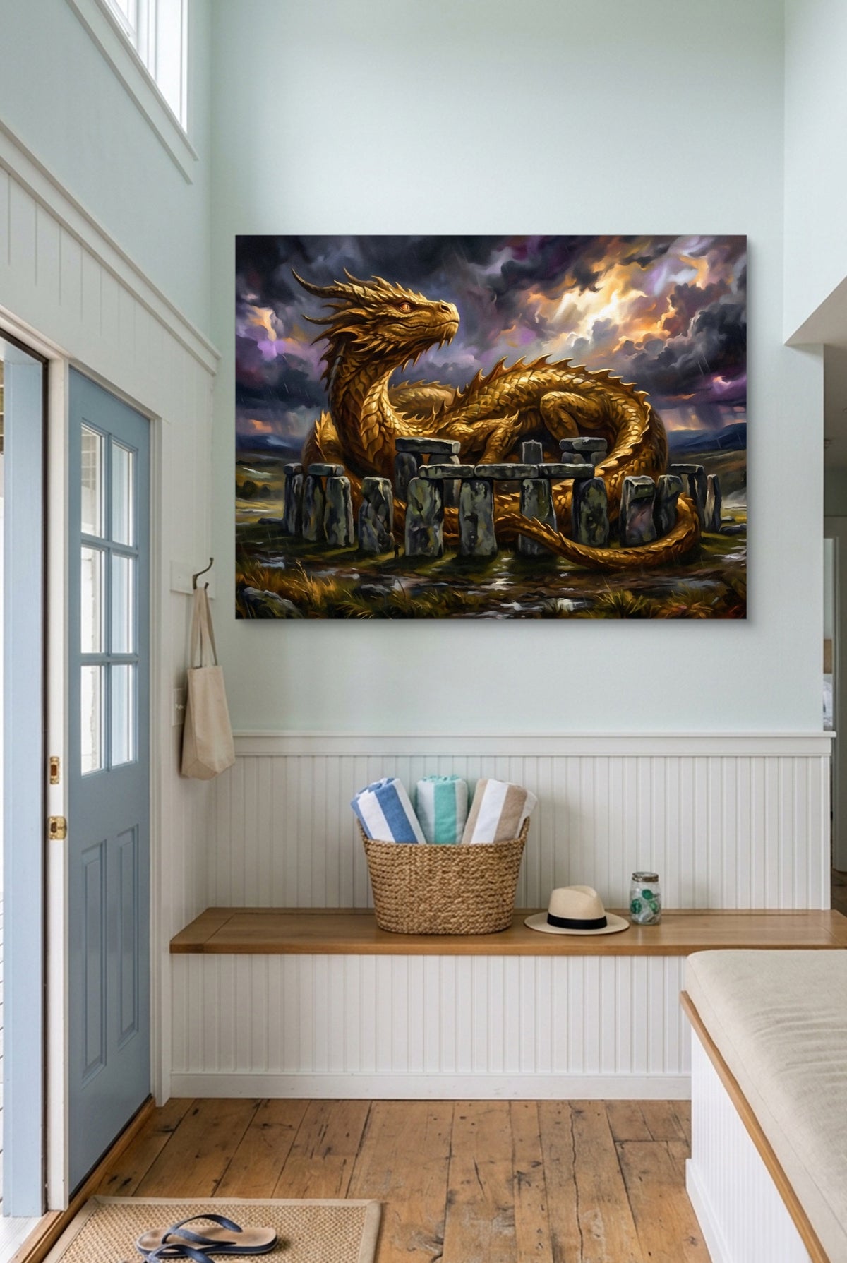 Golden Dragon Stonehenge — golden dragon stonehenge p indoor entryway with bench 1land flush print