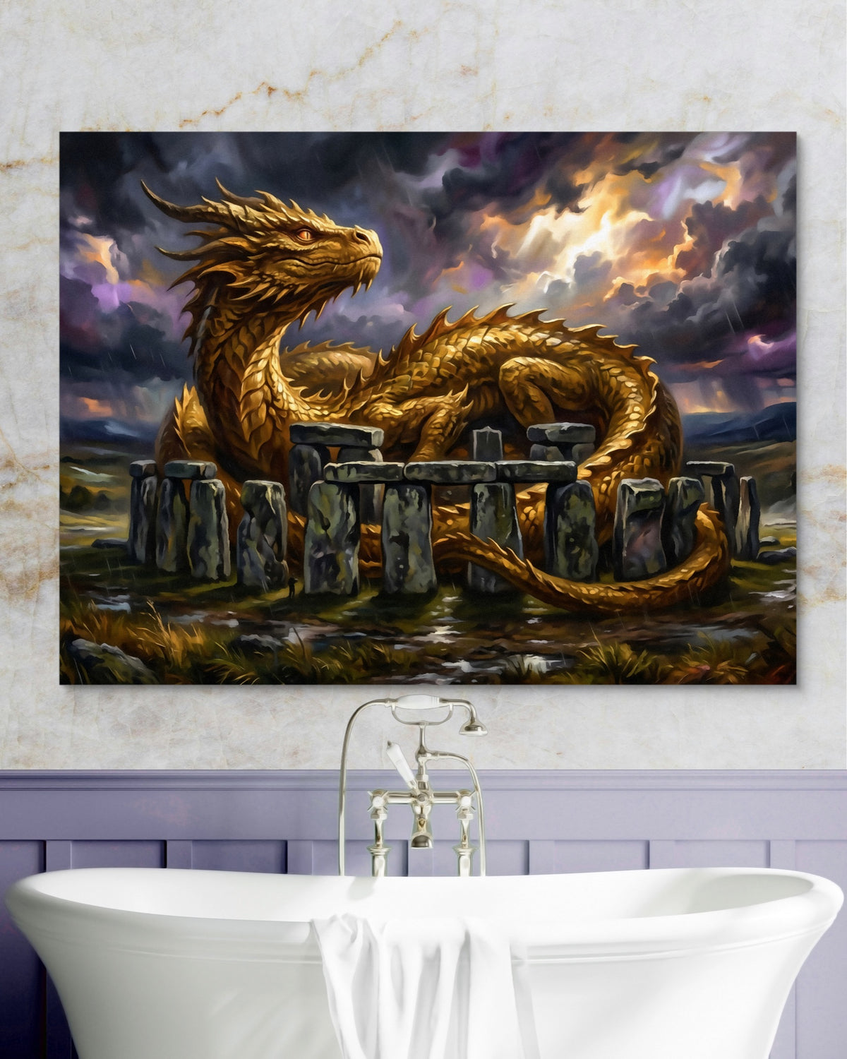Golden Dragon Stonehenge — golden dragon stonehenge psd marble purple bath 1land flush print