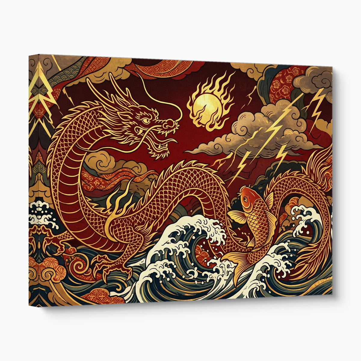 Golden Dragon Waves — golden dragon waves angled flush print