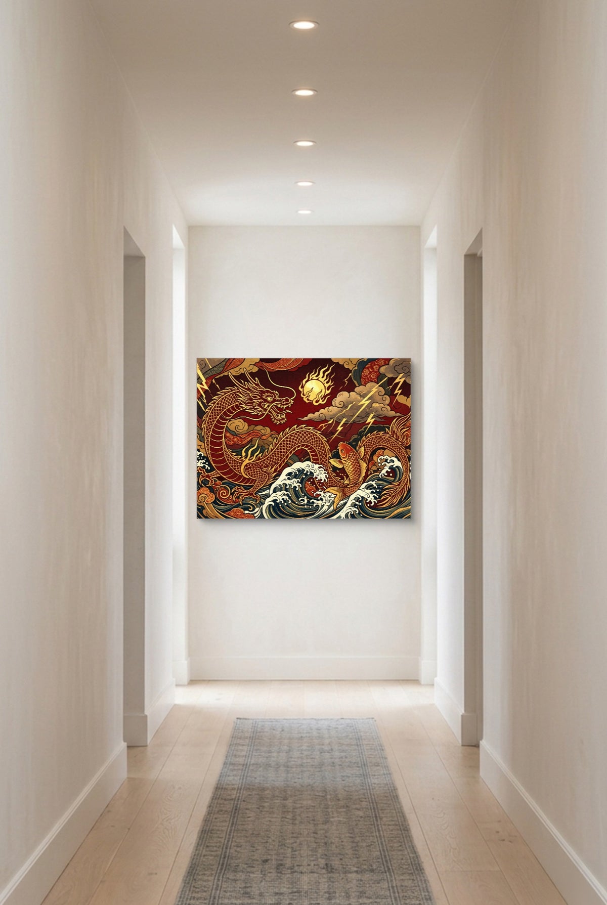 Golden Dragon Waves — golden dragon waves p long hallway with carpet 1land flush print