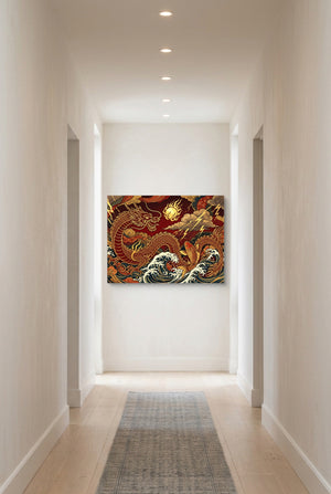 Golden Dragon Waves — golden dragon waves p long hallway with carpet 1land flush print
