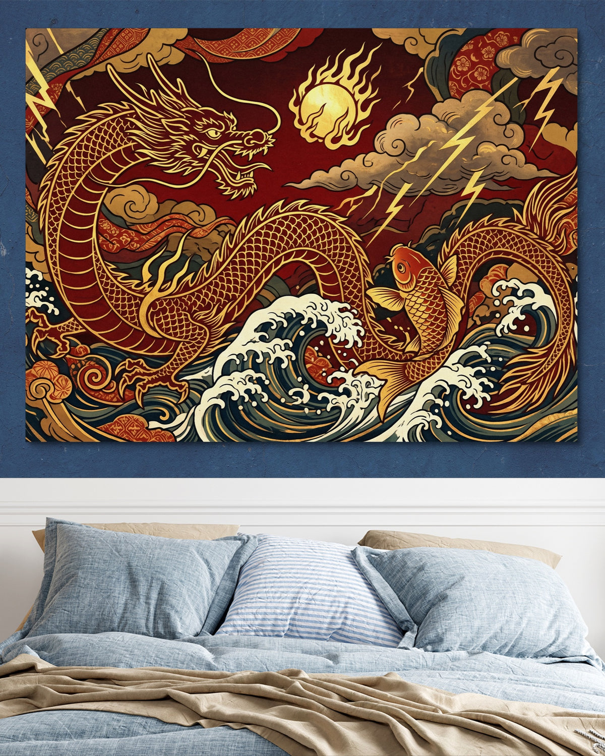 Golden Dragon Waves — golden dragon waves psd navy blue bedroom 1land flush print