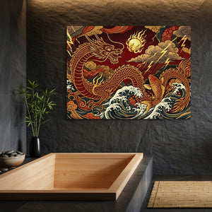 Golden Dragon Waves — golden dragon waves sq bamboo bathroom 1land flush print
