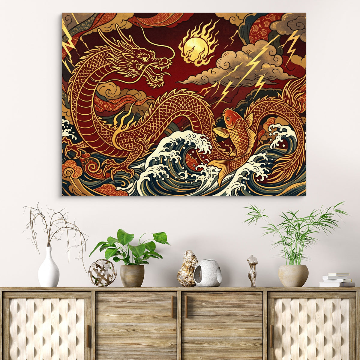 Golden Dragon Waves — golden dragon waves sq beach cabinet 1land flush print