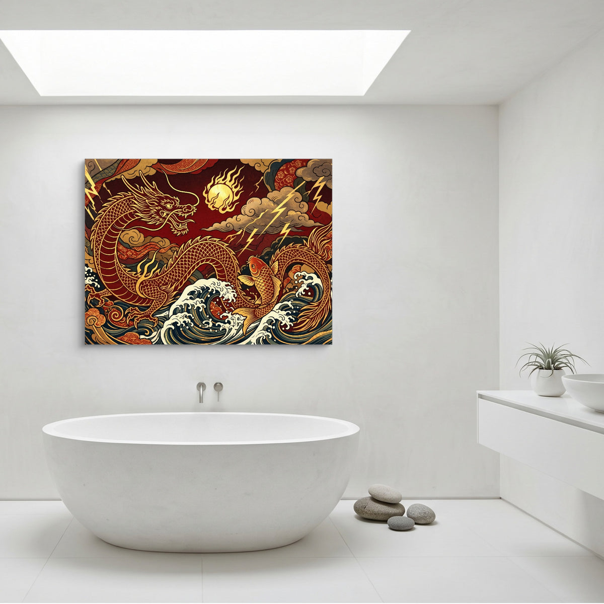Golden Dragon Waves — golden dragon waves sq minimalist bathroom 1land flush print