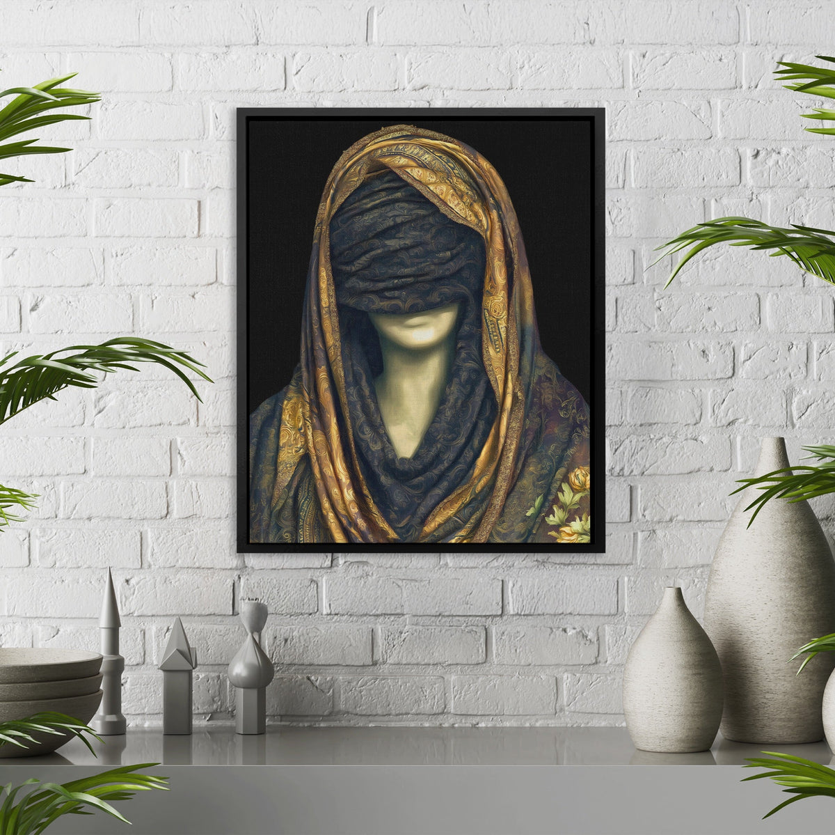 Golden Draped Mystery canvas wall art, room view