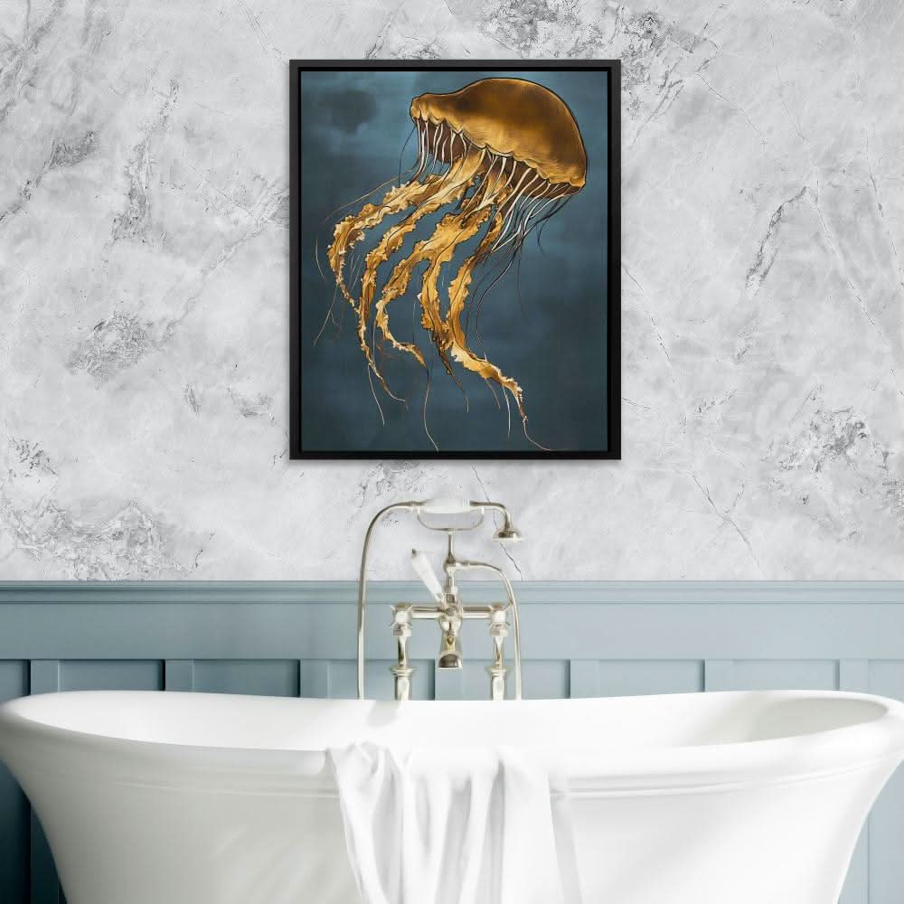 Golden Drift Jellyfish - Luxury Wall Art