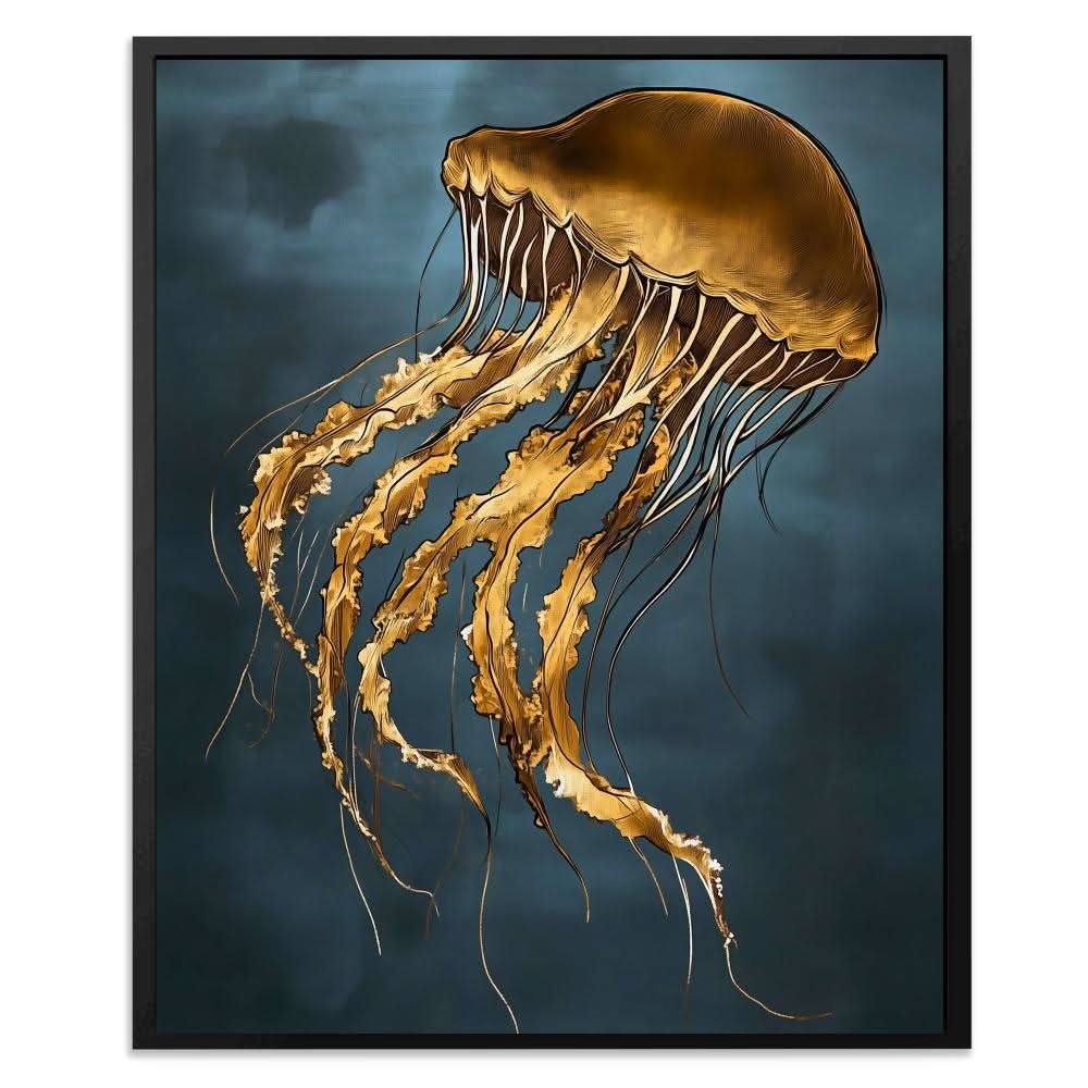 Golden Drift Jellyfish - Luxury Wall Art