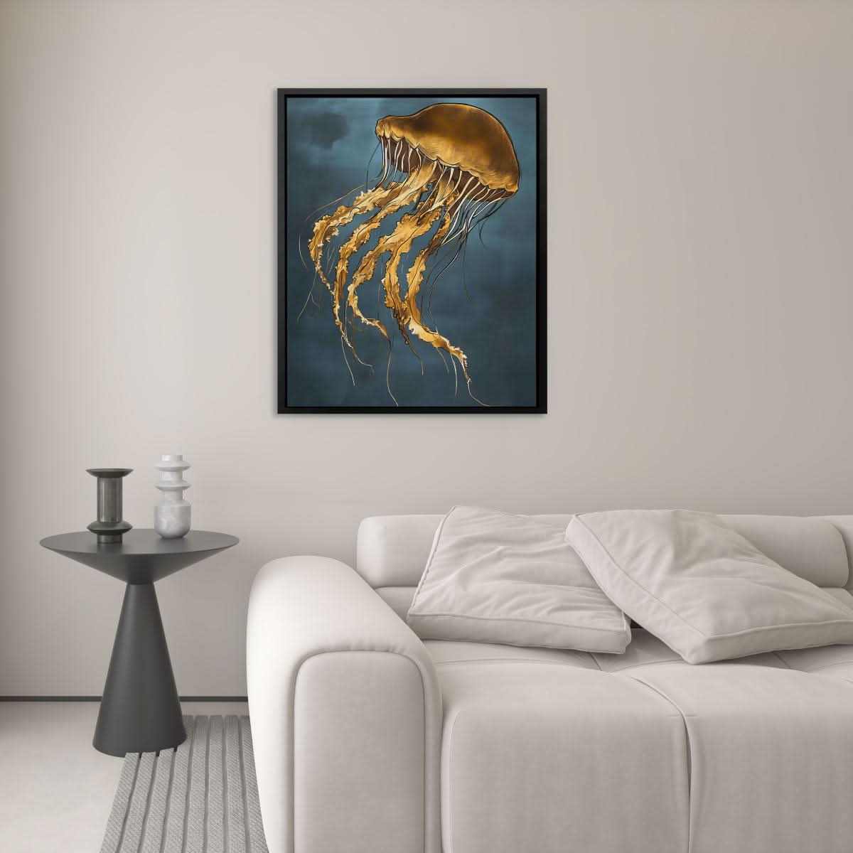 Golden Drift Jellyfish - Luxury Wall Art