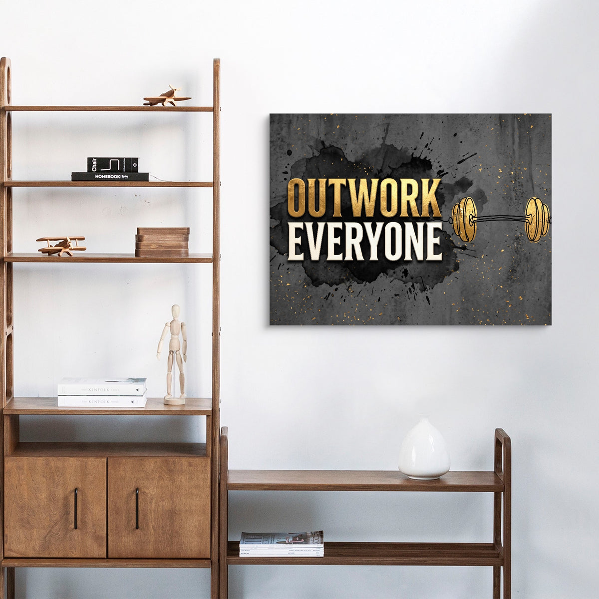 Golden Dumbbell Motivation — golden dumbbell motivation sq living room stand 1land flush print