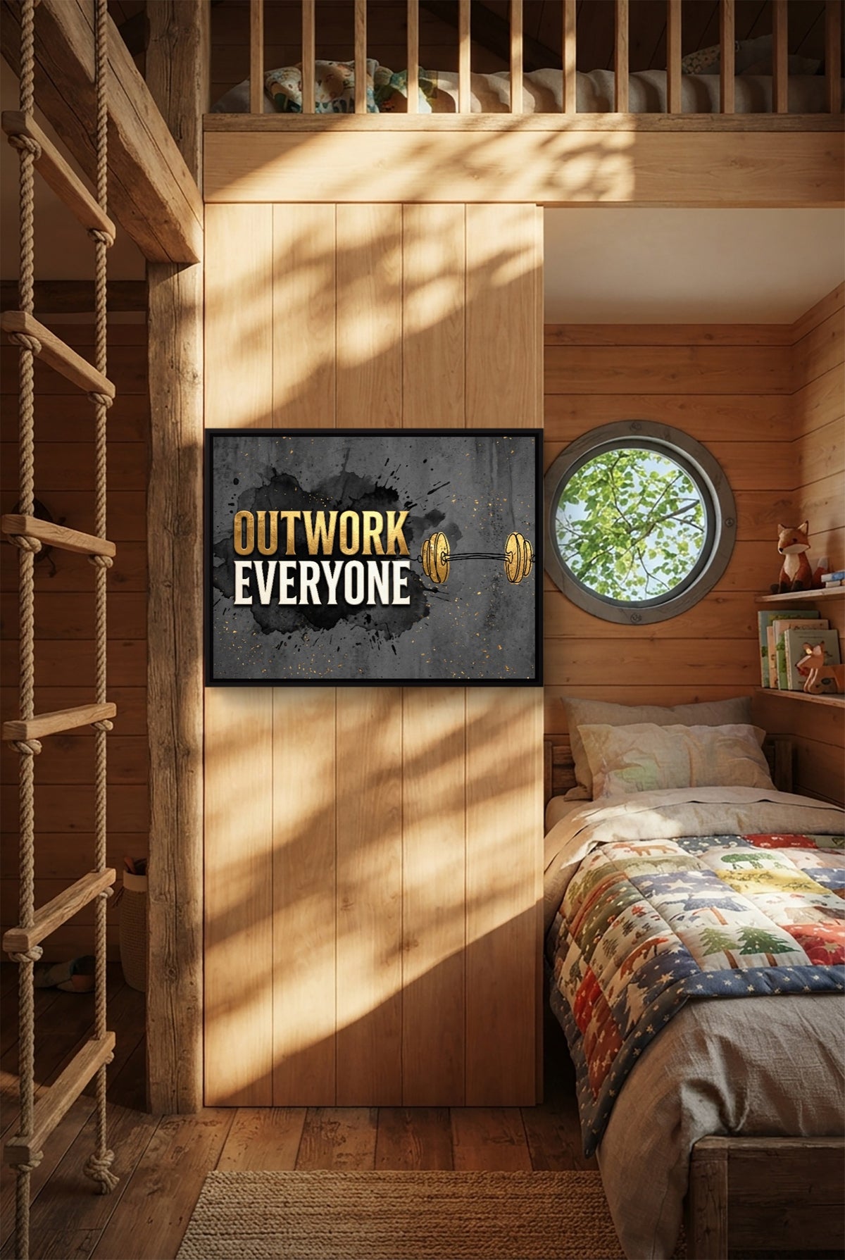 Golden Dumbbell Motivation — golden dumbbell motivation p bedroom with loft area 1land framed black