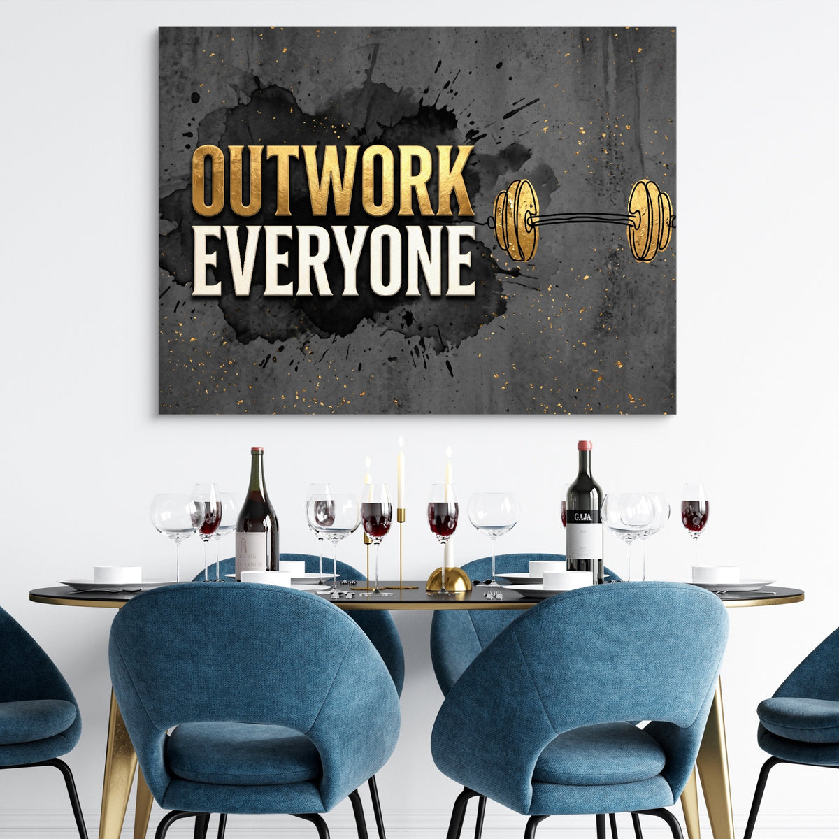 Golden Dumbbell Motivation — golden dumbbell motivation sq dining room tables 1land flush print