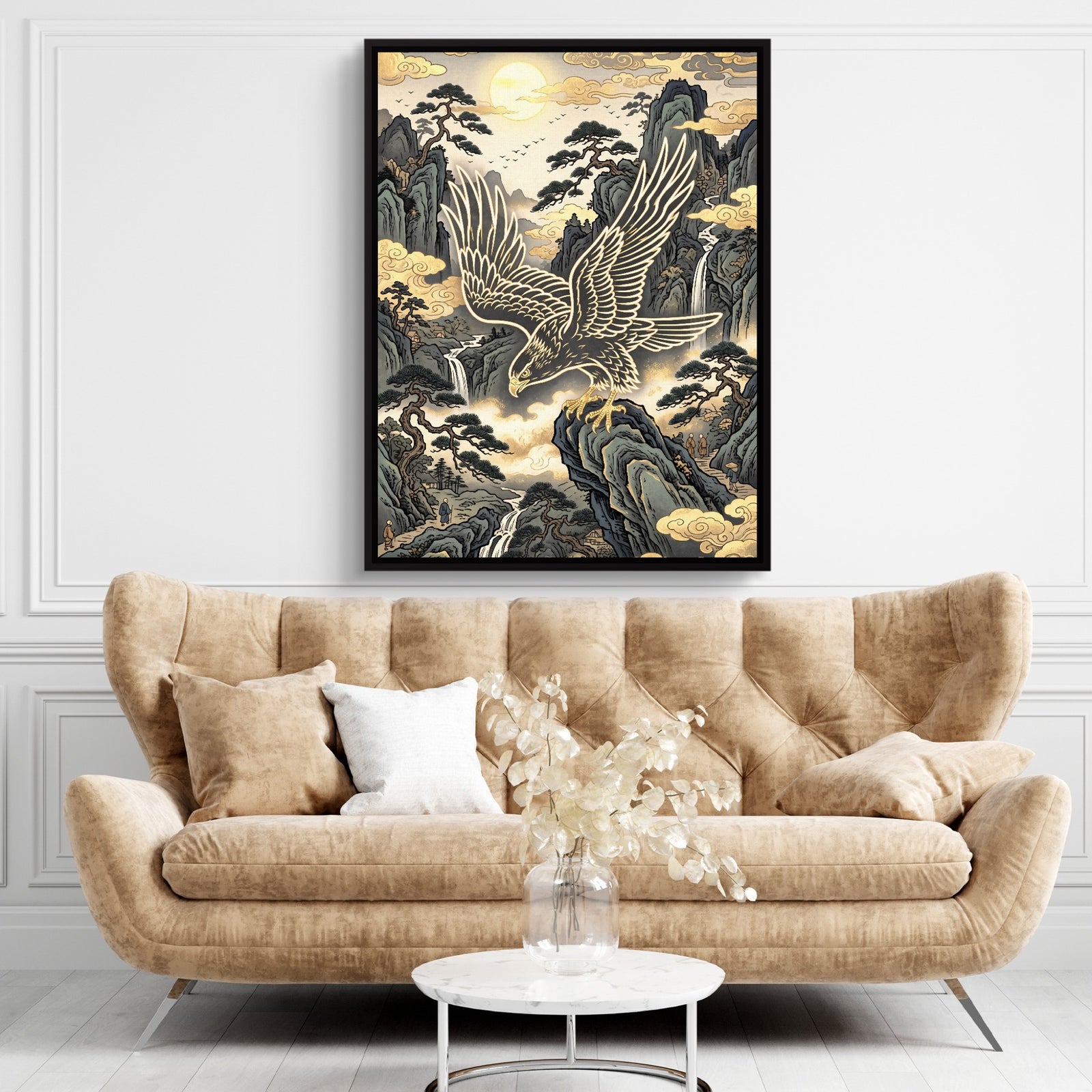 Golden Eagle Perch — golden eagle perch white studio framed black
