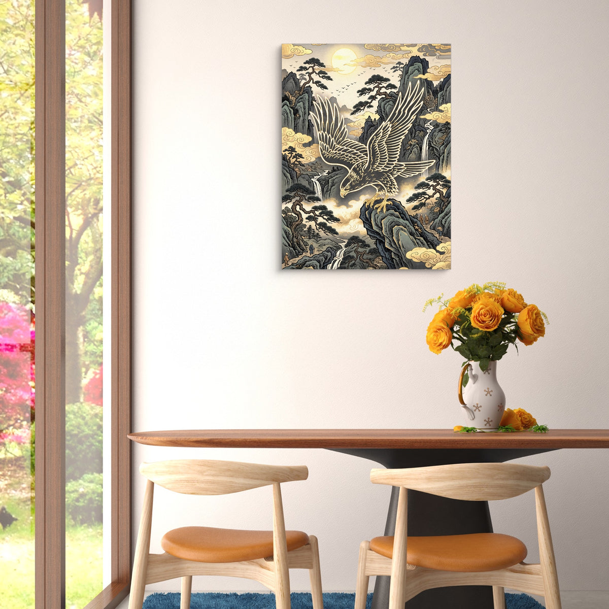Golden Eagle Perch — golden eagle perch sq floral dining room 1port flush print