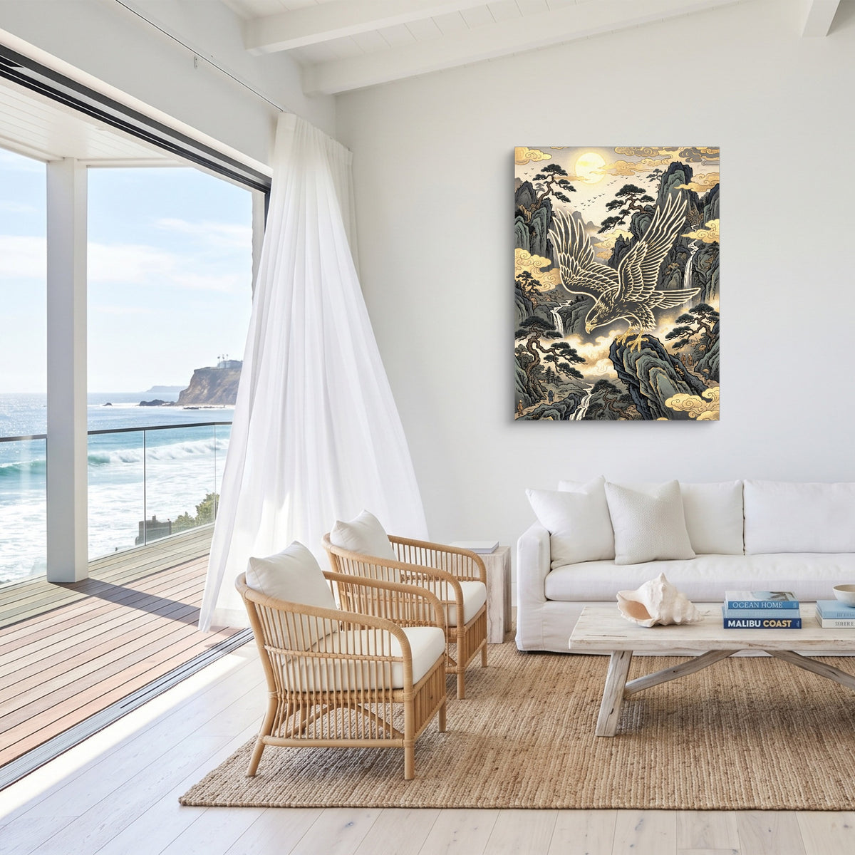 Golden Eagle Perch — golden eagle perch sq malibu beach 1port flush print