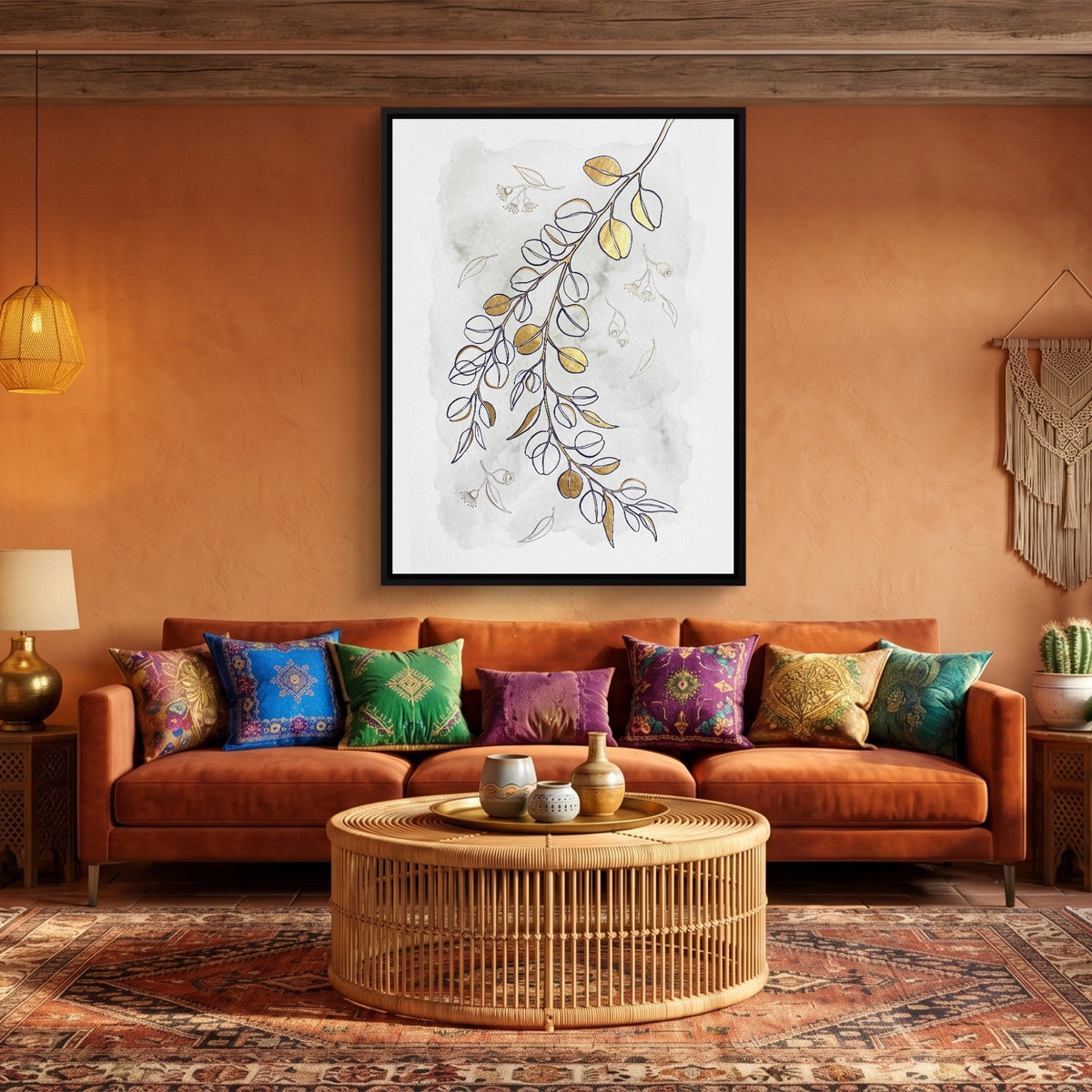 Golden Eucalyptus Branch — golden eucalyptus branch sq az aesthetic 1port framed black