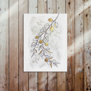 Golden Eucalyptus Branch — golden eucalyptus branch sq bed 2 wood panel 1port flush print