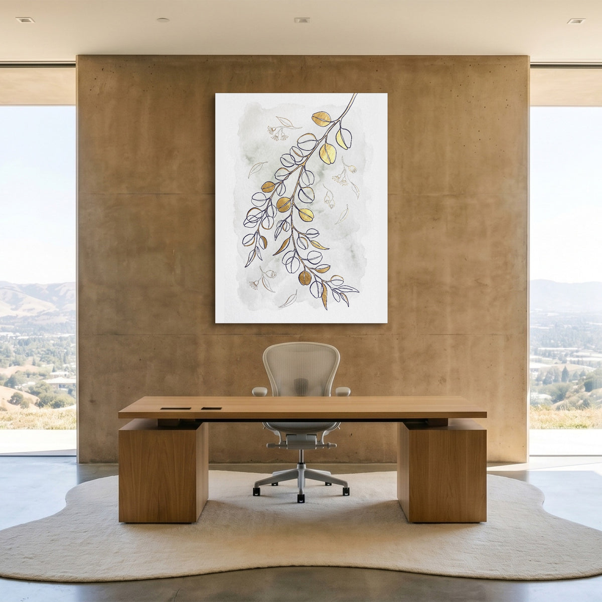 Golden Eucalyptus Branch — golden eucalyptus branch sq minimalist lux office 1port flush print
