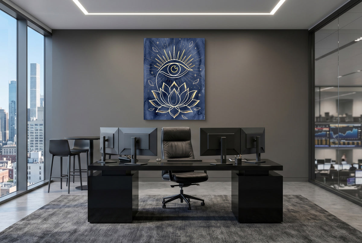 Golden Eye Lotus — golden eye lotus office desk with monitors 1port flush print