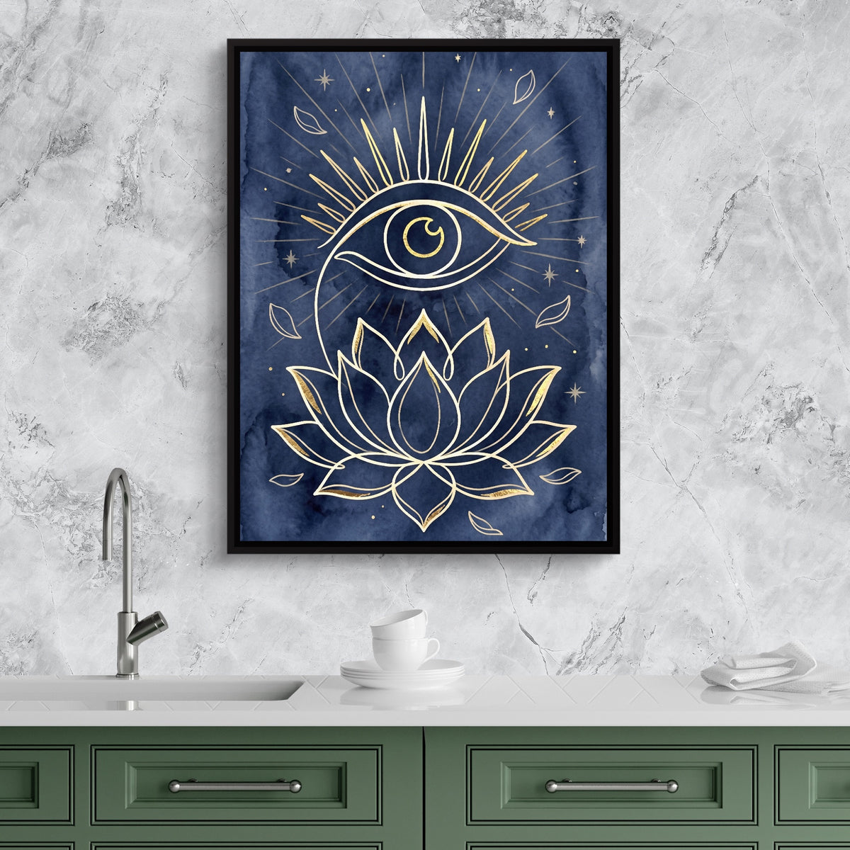 Golden Eye Lotus — golden eye lotus sq kitchen granite purple 1port framed black