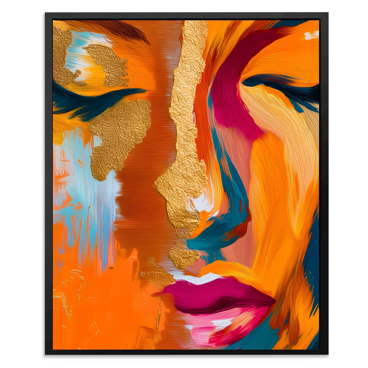 Golden Face Abstraction canvas wall art, room view