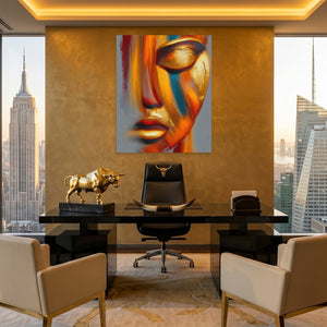 Golden Face Calligraphy canvas wall art, room view