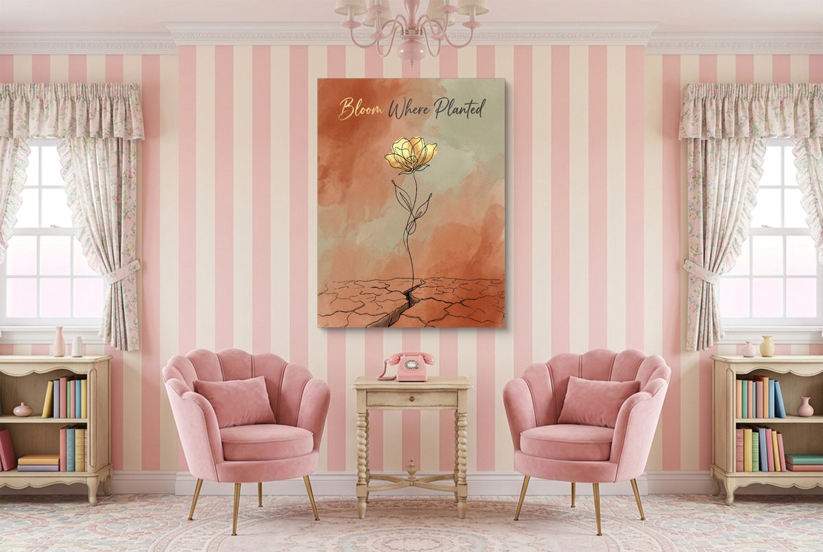 Golden Flower Resilience — golden flower resilience pink living room interior 1port flush print