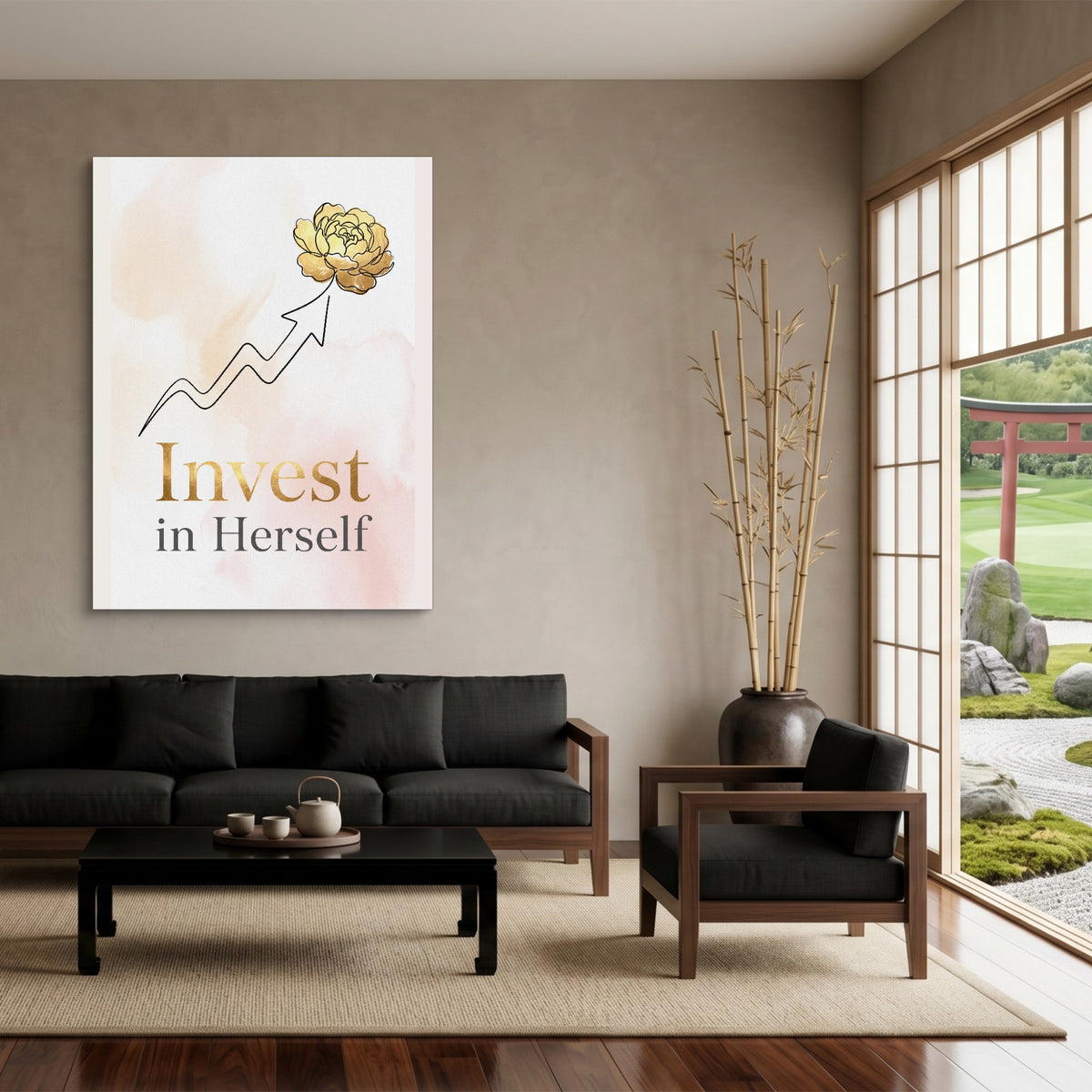 Golden Flower Rising — golden flower rising sq japanese garden 1port flush print