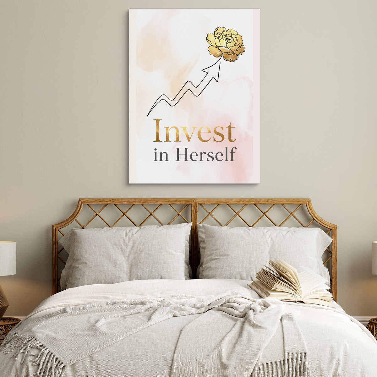 Golden Flower Rising — golden flower rising sq white bedroom 1port flush print