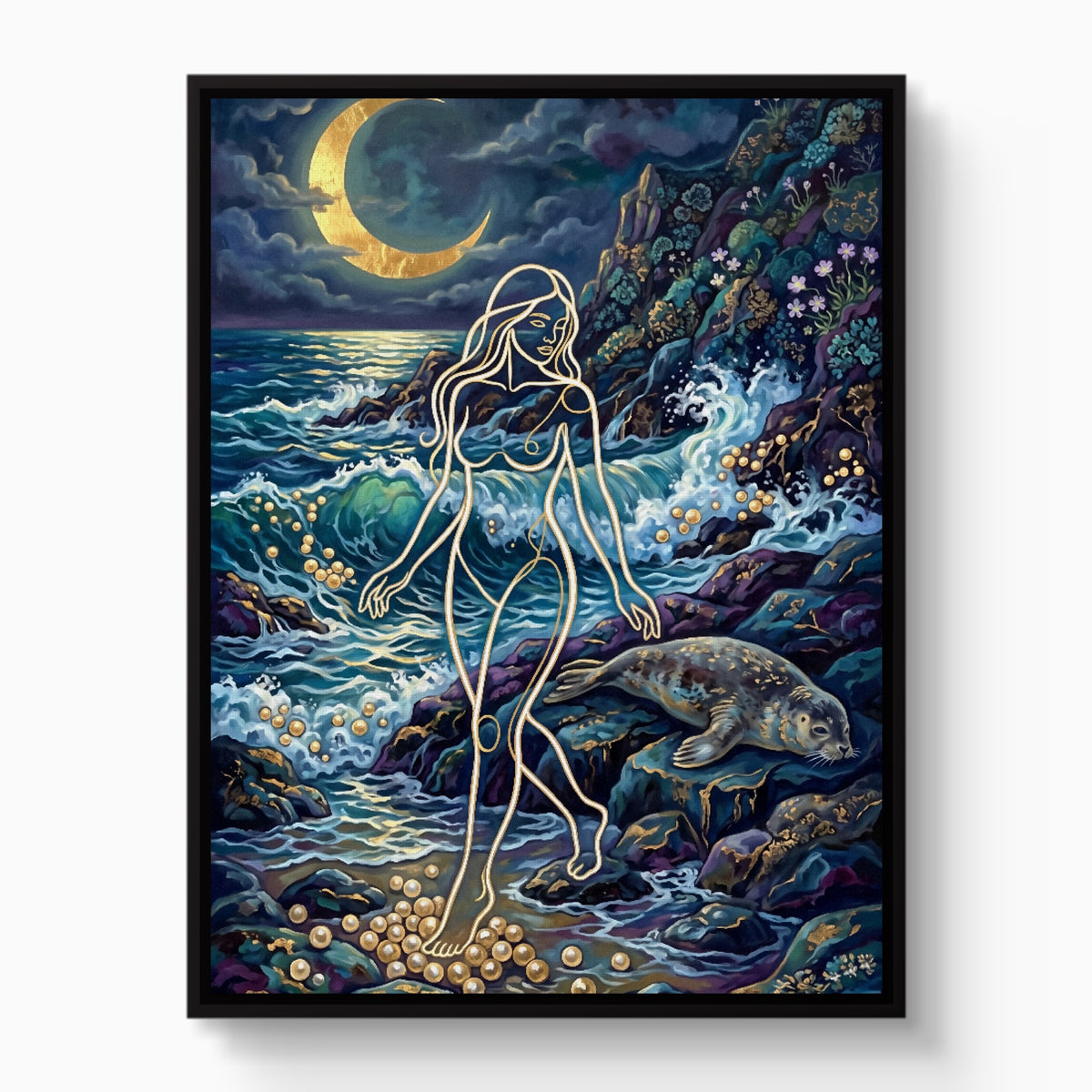Golden Goddess Moonlight — golden goddess moonlight white studio framed black