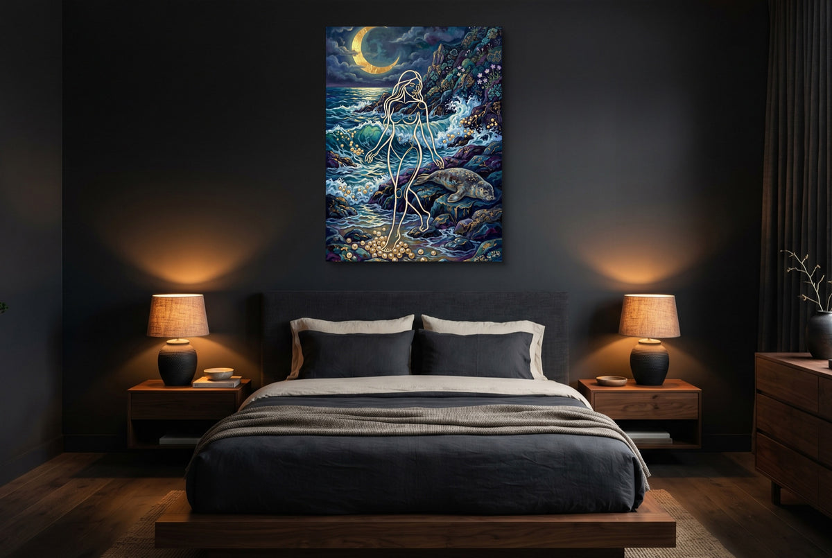 Golden Goddess Moonlight — golden goddess moonlight bedroom with dark walls 1port flush print