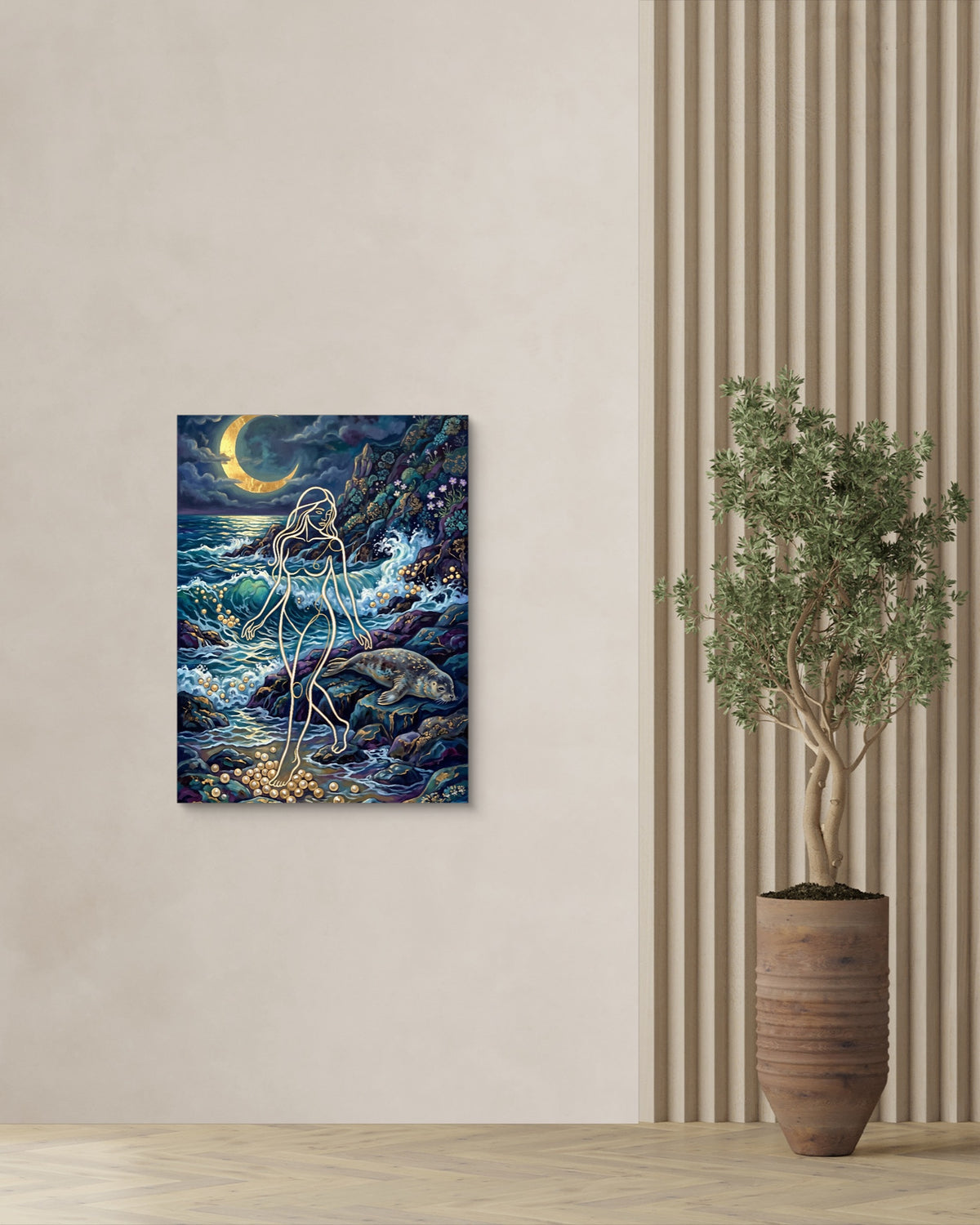 Golden Goddess Moonlight — golden goddess moonlight psd plant wall right 1port flush print