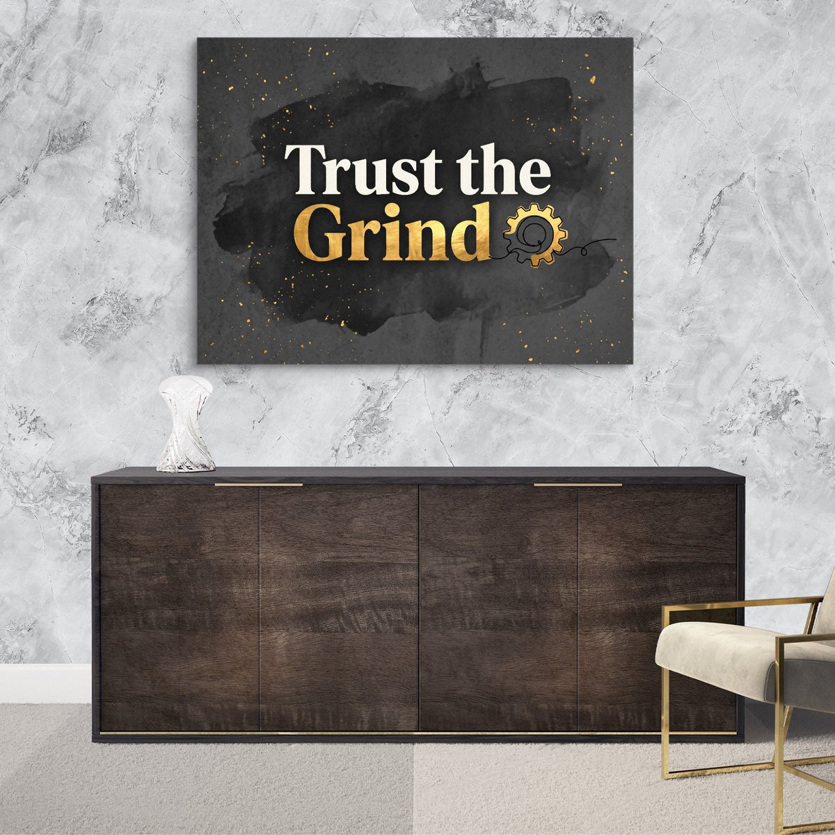 Golden Grind Gear — golden grind gear sq luxurious room granite wall 1land flush print