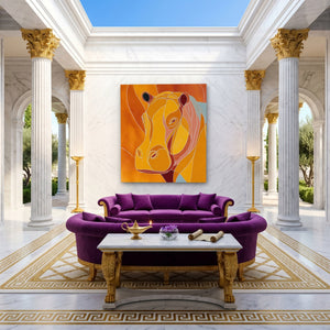 Golden Hippo Doodle canvas wall art, room view