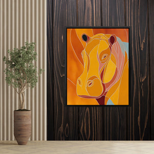 Golden Hippo Doodle canvas wall art, room view