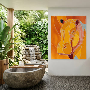 Golden Hippo Doodle canvas wall art, room view