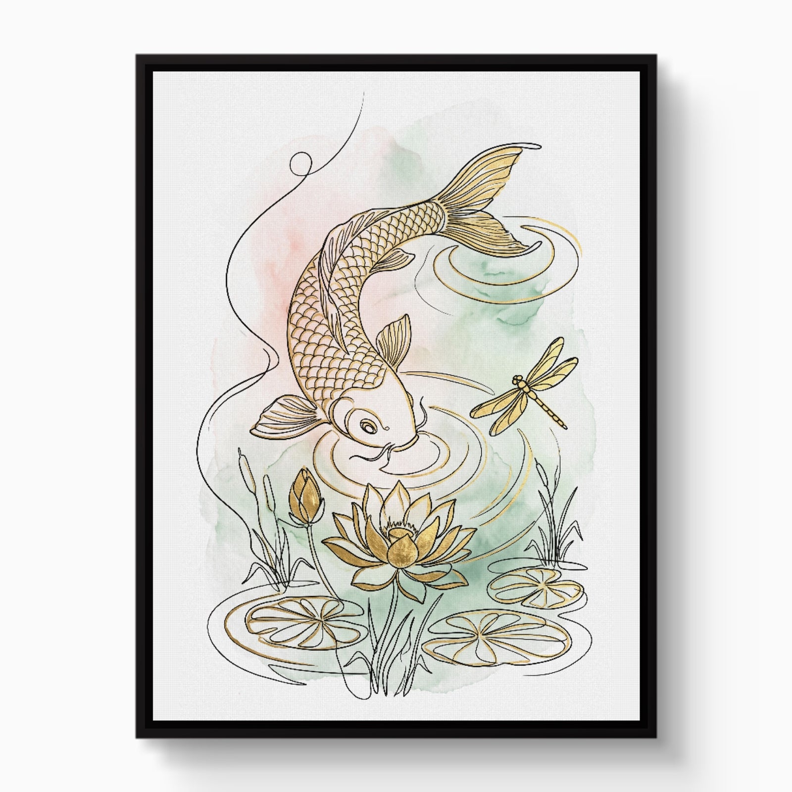 Golden Koi Pond — golden koi pond white studio framed black