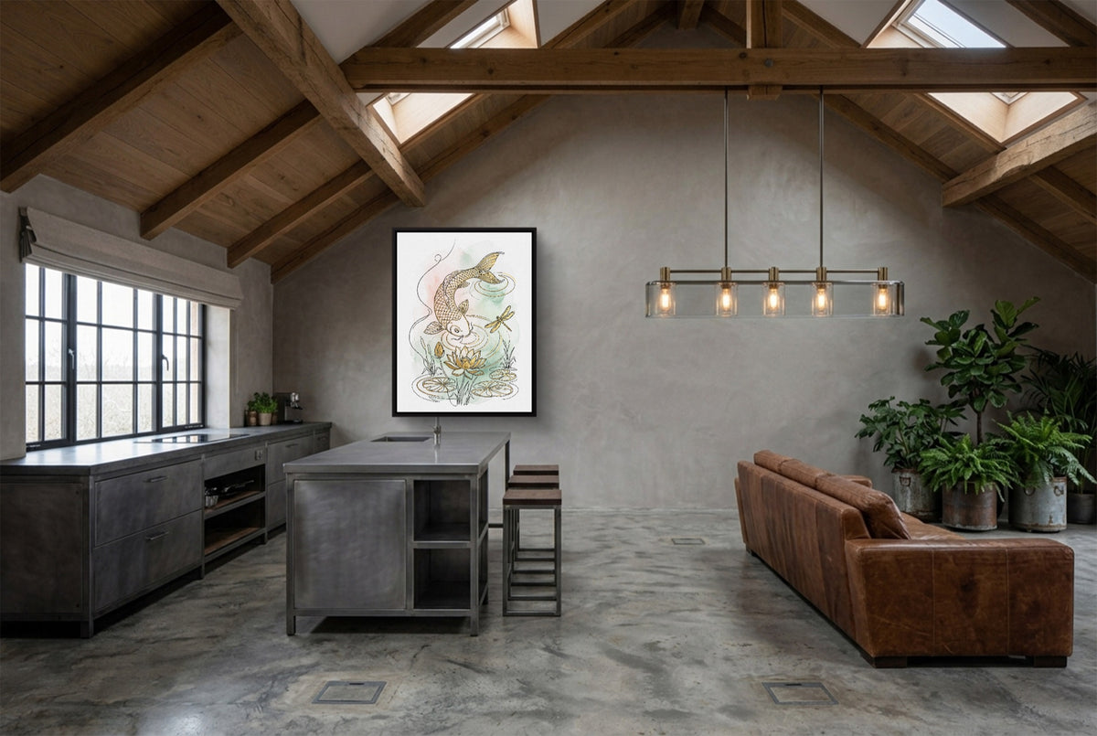 Golden Koi Pond — golden koi pond modern minimalist living room 4 1port framed black
