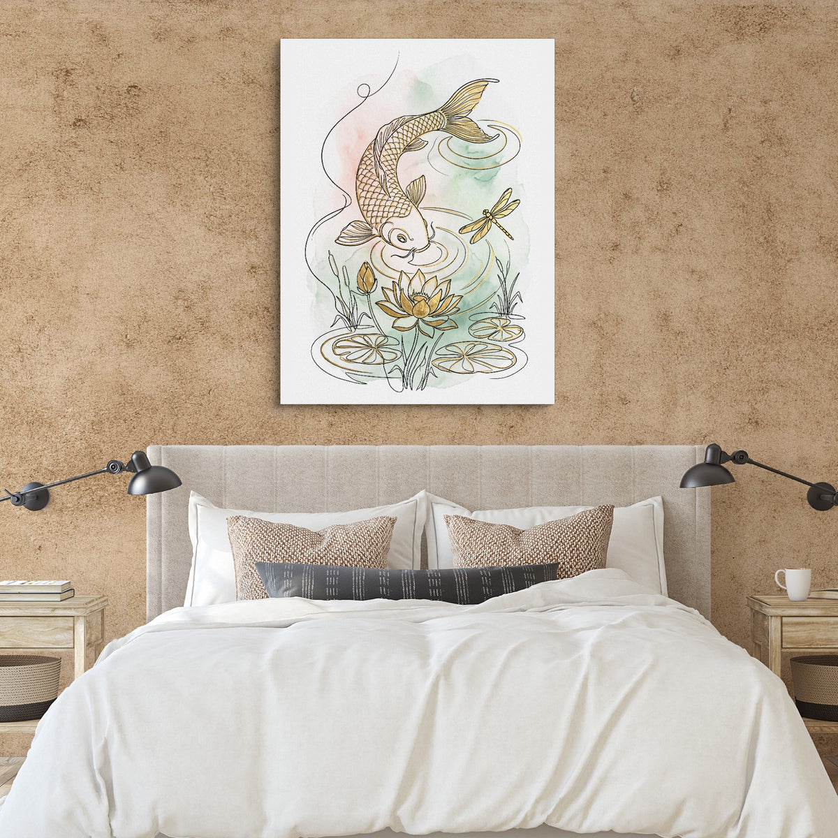 Golden Koi Pond — golden koi pond sq clay paper bedroom 1port flush print