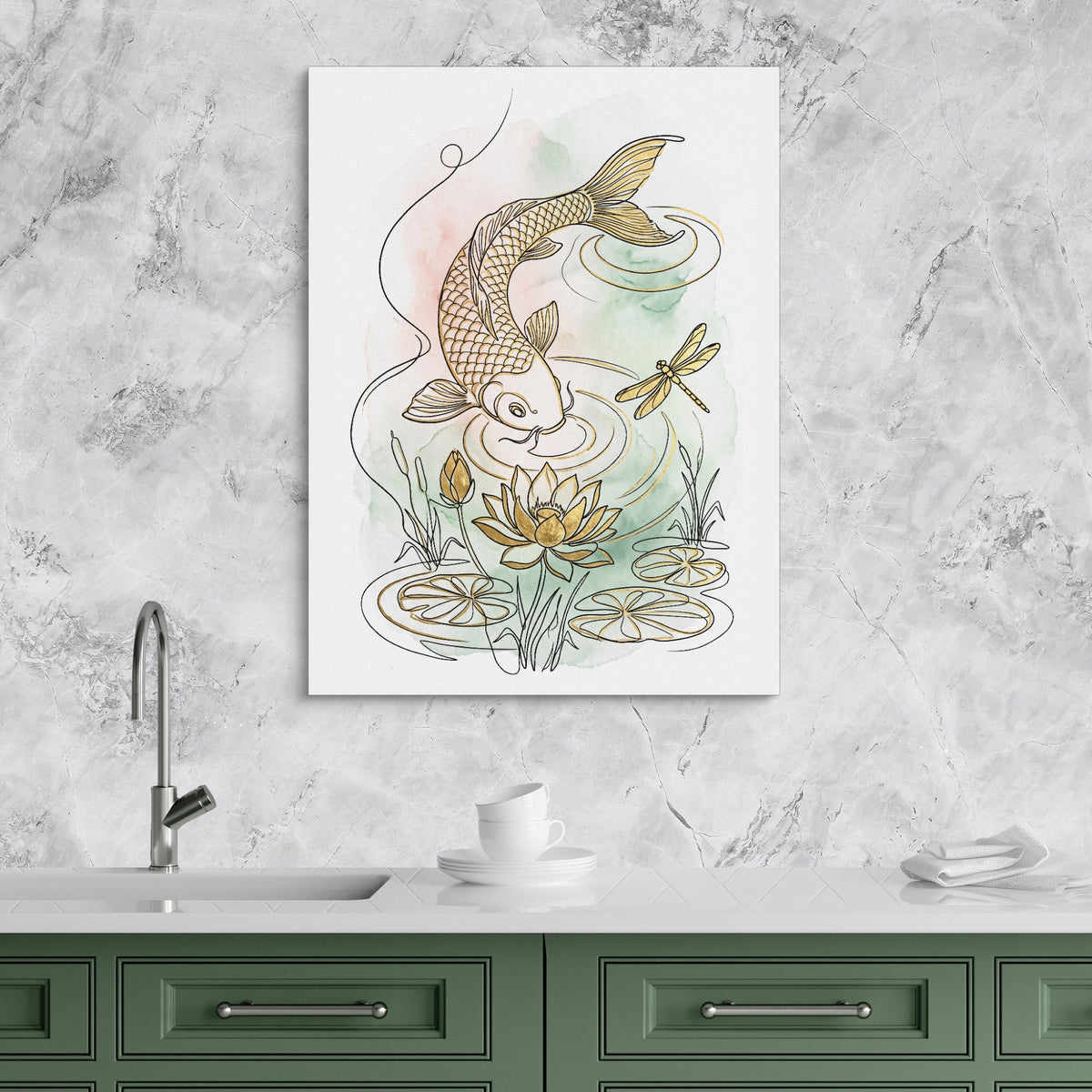 Golden Koi Pond — golden koi pond sq kitchen granite purple 1port flush print