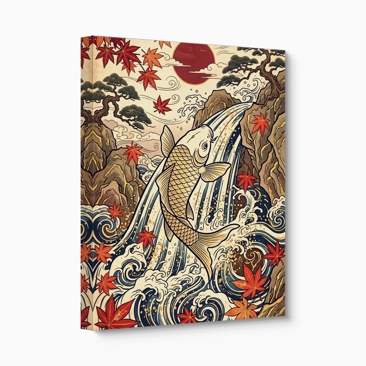 Golden Koi Waterfall — golden koi waterfall angled flush print